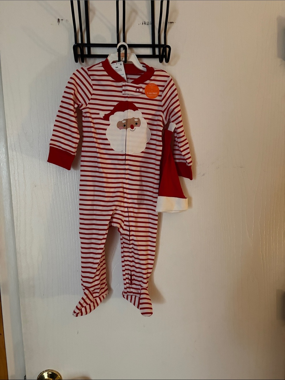 Red & White Striped Santa Footed Pajama Set - Kids